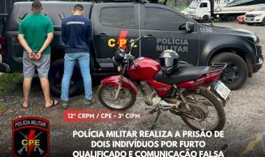 POLÍCIA MILITAR CPE REALIZA A PRISÃO DE DOIS INDIVÍDUOS POR FURTO QUALIFICADO E COMUNICAÇÃO FALSA DE CRIME EM PORANGATU